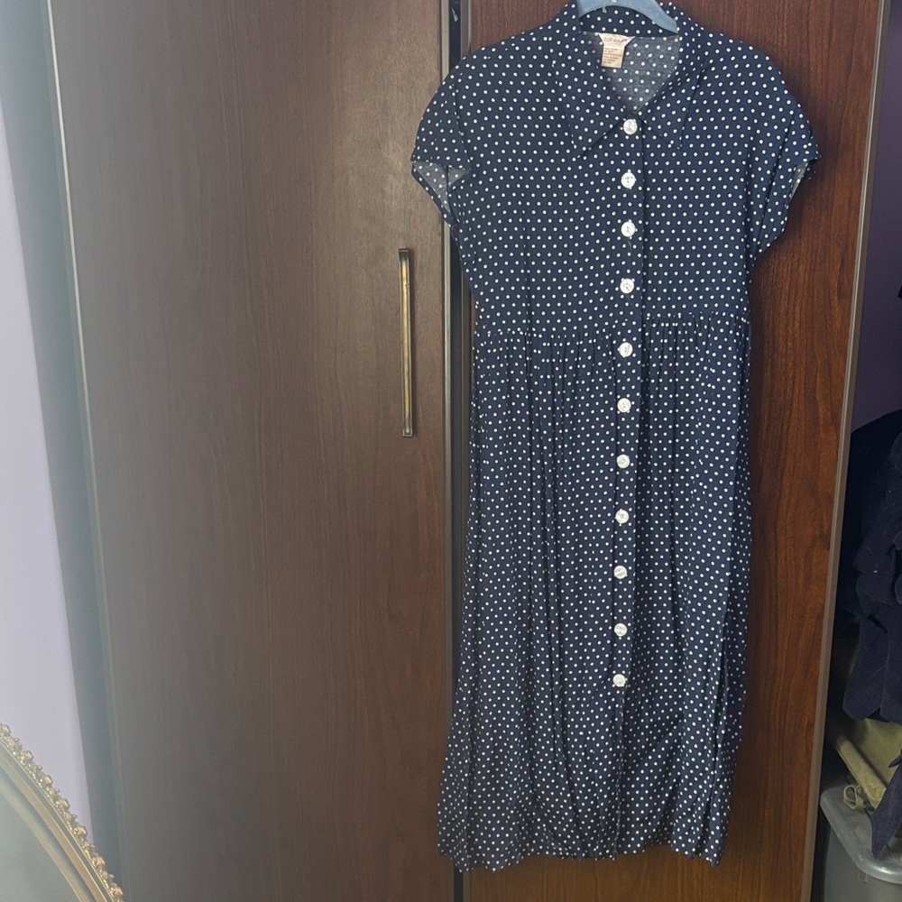 Ellen Ashley Navy Polka Dot Button-Up Dress